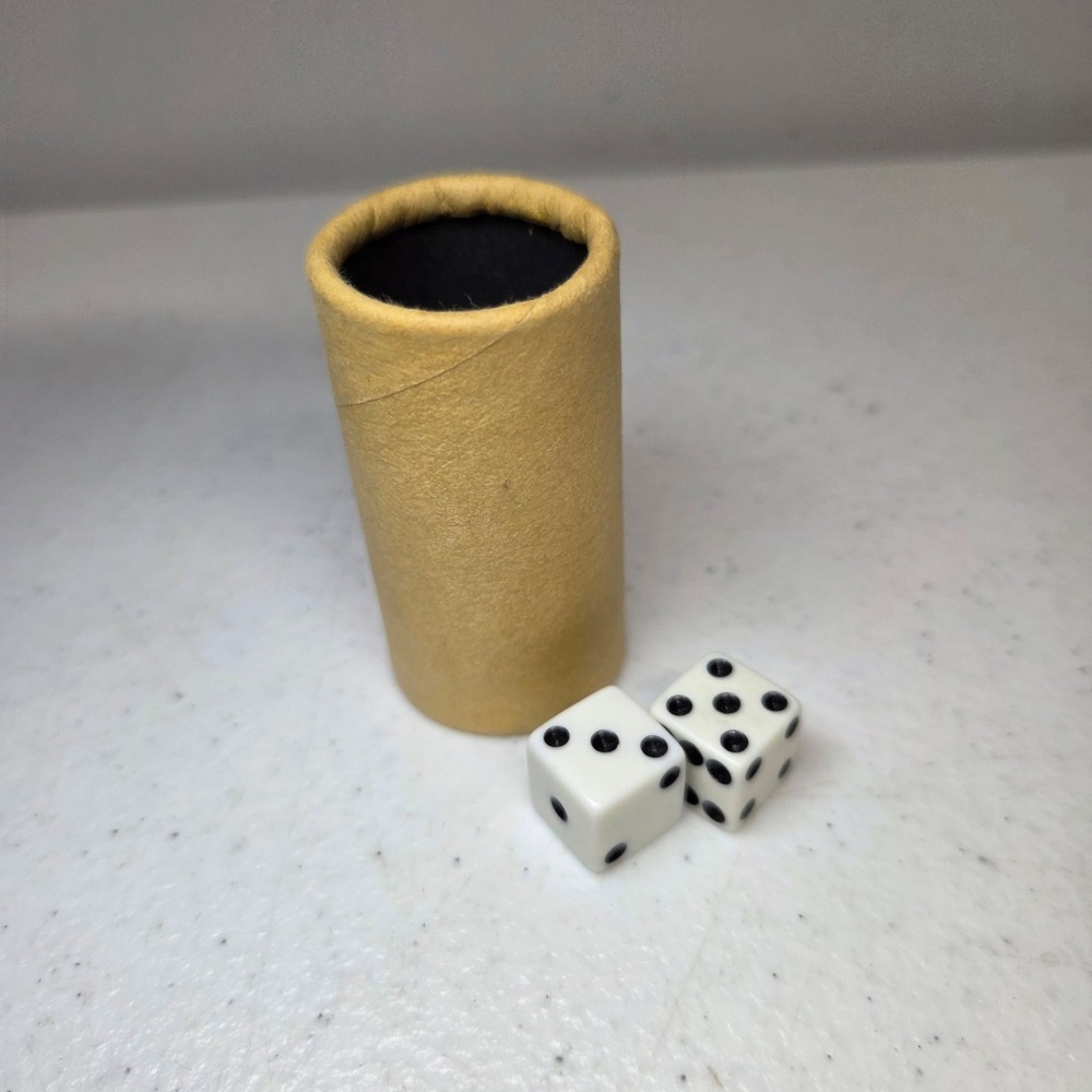 Vintage Parcheesi Dice Shaker Cup and Two White Dice Replacement Parts